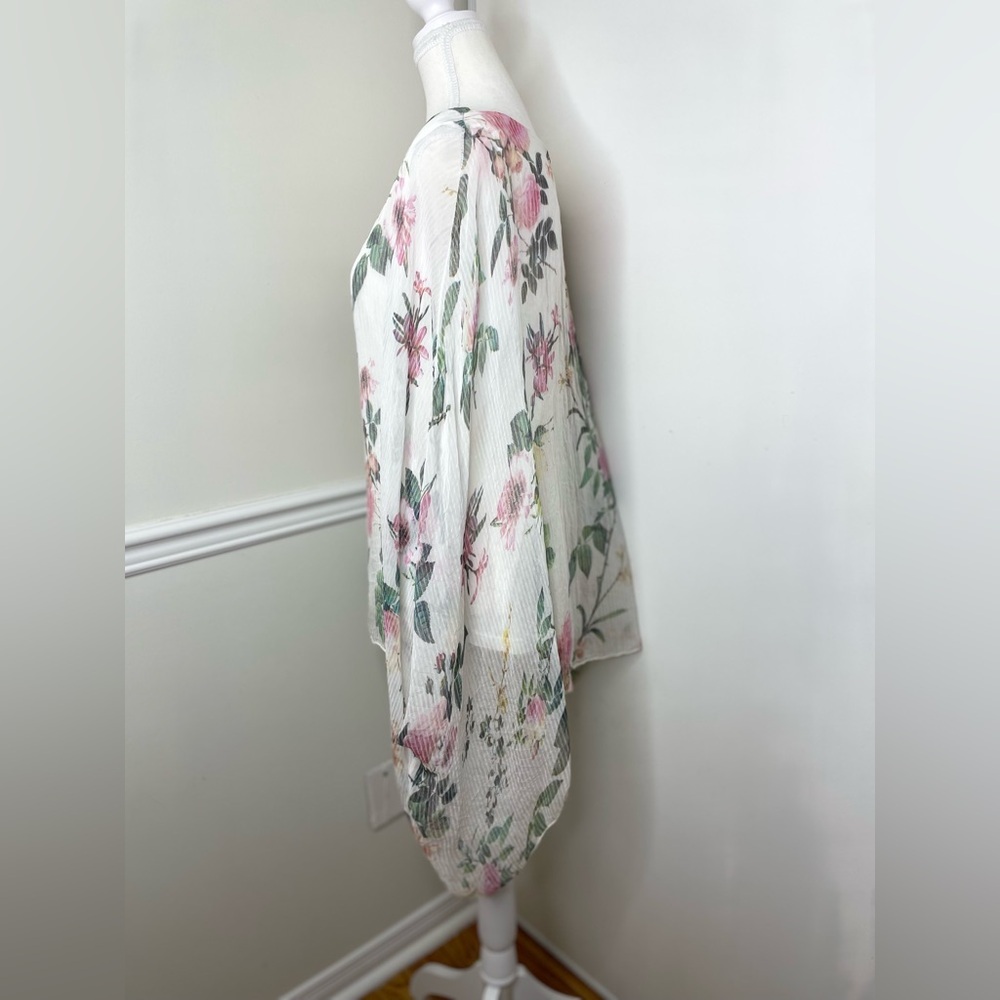 Made in Italy Silk Sheer Floral Overlay Cape Top - Picture 5 of 15